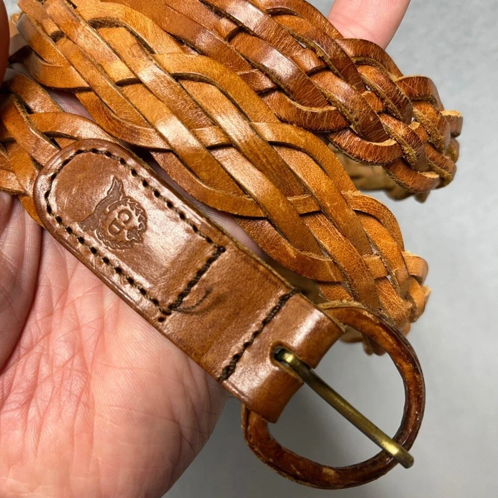 Vintage Christian Dior Braided Leather Belt Made in Spain Brown CD Logo Small 20